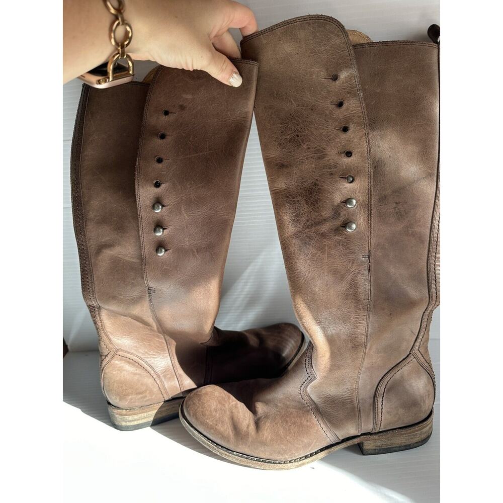 Lucchese Spirit Avery Grommet Chocolate Brown Leather Knee High Boots Size 8.5